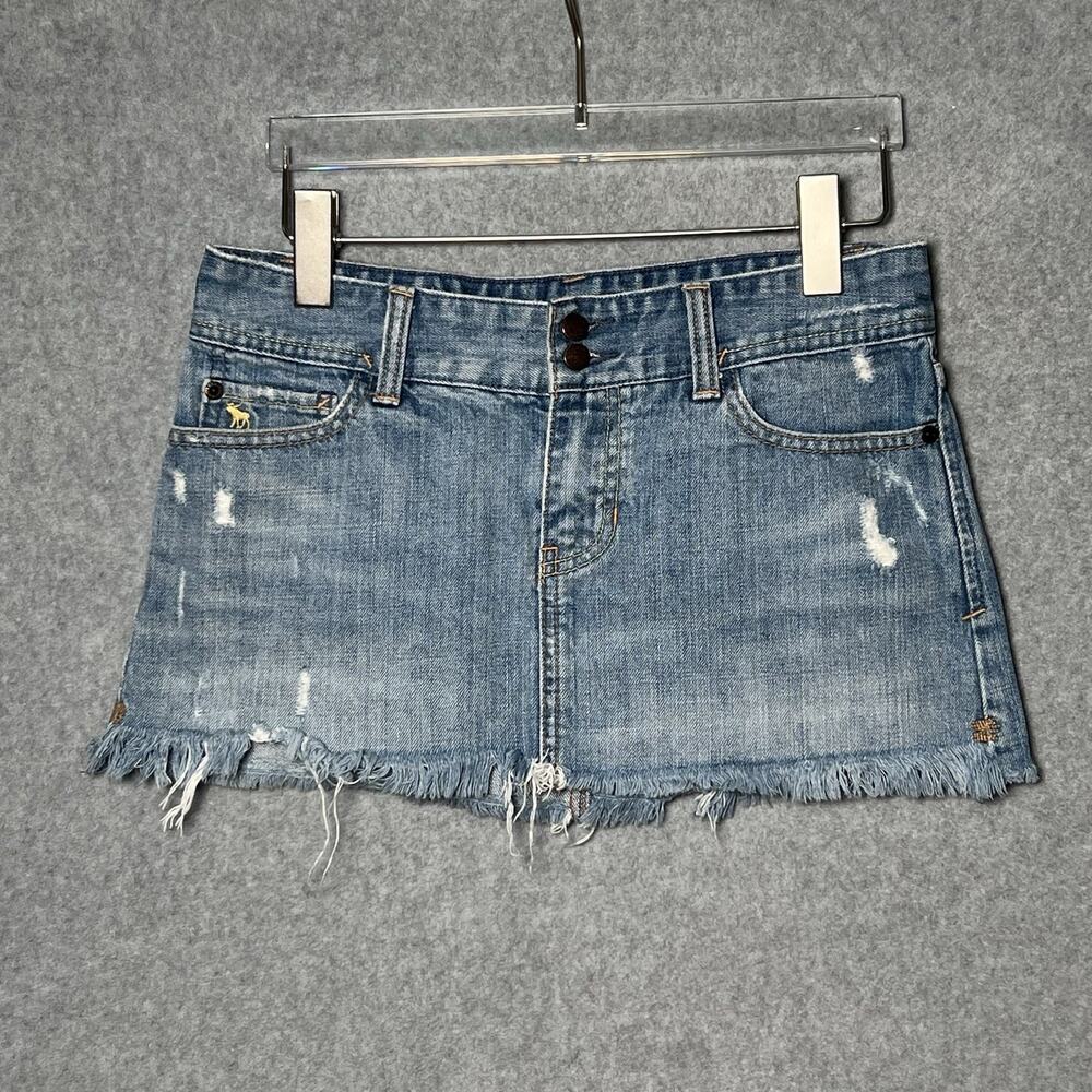 Abercrombie & Fitch Vintage 92 Denim Mini Skirt Size 0 Y2K Low Rise Distressed
